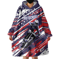 Personalized Patriotic Motocross Wearable Blanket Hoodie with USA Flag Colors – Dirt Bike Racing Design - Wonder Print Shop