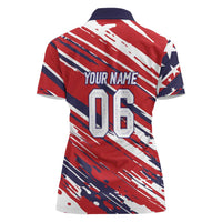 Personalized Patriotic Motocross Women Polo Shirt with USA Flag Colors – Dirt Bike Racing Design - Wonder Print Shop