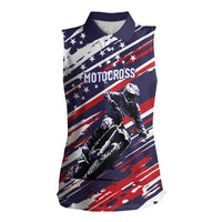 Personalized Patriotic Motocross Women Sleeveless Polo Shirt with USA Flag Colors – Dirt Bike Racing Design - Wonder Print Shop