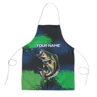 Personalized Bass Fishing Apron with Jumping Fish – Green and Black Angler Design - Wonder Print Shop