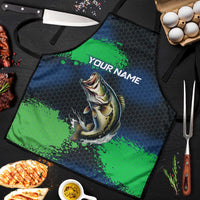 Personalized Bass Fishing Apron with Jumping Fish – Green and Black Angler Design - Wonder Print Shop