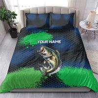 Personalized Bass Fishing Bedding Set with Jumping Fish – Green and Black Angler Design - Wonder Print Shop