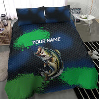 Personalized Bass Fishing Bedding Set with Jumping Fish – Green and Black Angler Design - Wonder Print Shop