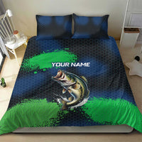 Personalized Bass Fishing Bedding Set with Jumping Fish – Green and Black Angler Design - Wonder Print Shop