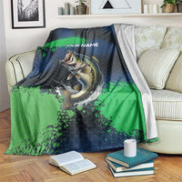Personalized Bass Fishing Blanket with Jumping Fish – Green and Black Angler Design - Wonder Print Shop