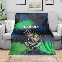Personalized Bass Fishing Blanket with Jumping Fish – Green and Black Angler Design - Wonder Print Shop