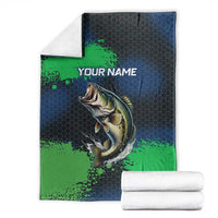 Personalized Bass Fishing Blanket with Jumping Fish – Green and Black Angler Design - Wonder Print Shop