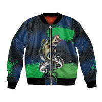 Personalized Bass Fishing Bomber Jacket with Jumping Fish – Green and Black Angler Design - Wonder Print Shop