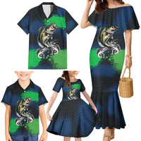 Personalized Bass Fishing Family Matching Mermaid Dress and Hawaiian Shirt with Jumping Fish – Green and Black Angler Design - Wonder Print Shop