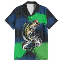 Personalized Bass Fishing Family Matching Off The Shoulder Long Sleeve Dress and Hawaiian Shirt with Jumping Fish – Green and Black Angler Design - Wonder Print Shop