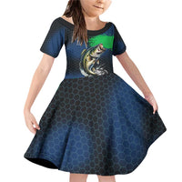 Personalized Bass Fishing Family Matching Off Shoulder Short Dress and Hawaiian Shirt with Jumping Fish – Green and Black Angler Design - Wonder Print Shop