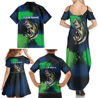 Personalized Bass Fishing Family Matching Summer Maxi Dress and Hawaiian Shirt with Jumping Fish – Green and Black Angler Design - Wonder Print Shop