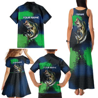 Personalized Bass Fishing Family Matching Tank Maxi Dress and Hawaiian Shirt with Jumping Fish – Green and Black Angler Design - Wonder Print Shop