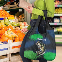Personalized Bass Fishing Grocery Bag with Jumping Fish – Green and Black Angler Design - Wonder Print Shop
