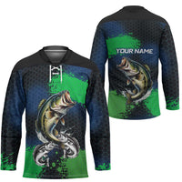 Personalized Bass Fishing Hockey Jersey with Jumping Fish – Green and Black Angler Design - Wonder Print Shop