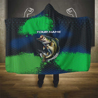 Personalized Bass Fishing Hooded Blanket with Jumping Fish – Green and Black Angler Design - Wonder Print Shop