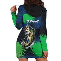 Personalized Bass Fishing Hoodie Dress with Jumping Fish – Green and Black Angler Design - Wonder Print Shop