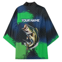 Personalized Bass Fishing Kimono with Jumping Fish – Green and Black Angler Design - Wonder Print Shop