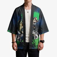 Personalized Bass Fishing Kimono with Jumping Fish – Green and Black Angler Design - Wonder Print Shop