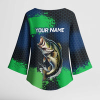 Personalized Bass Fishing Kimono Sleeve Blouse with Jumping Fish – Green and Black Angler Design - Wonder Print Shop