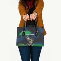 Personalized Bass Fishing Leather Bag with Jumping Fish – Green and Black Angler Design - Wonder Print Shop