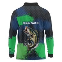 Personalized Bass Fishing Long Sleeve Polo Shirt with Jumping Fish – Green and Black Angler Design - Wonder Print Shop