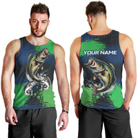 Personalized Bass Fishing Men Tank Top with Jumping Fish – Green and Black Angler Design - Wonder Print Shop