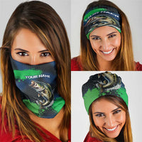 Personalized Bass Fishing Neck Gaiter with Jumping Fish – Green and Black Angler Design - Wonder Print Shop