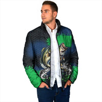 Personalized Bass Fishing Padded Jacket with Jumping Fish – Green and Black Angler Design - Wonder Print Shop