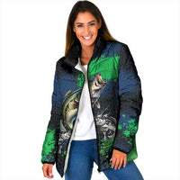 Personalized Bass Fishing Padded Jacket with Jumping Fish – Green and Black Angler Design - Wonder Print Shop