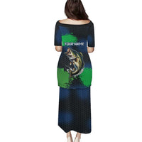 Personalized Bass Fishing Puletasi with Jumping Fish – Green and Black Angler Design - Wonder Print Shop