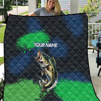 Personalized Bass Fishing Quilt with Jumping Fish – Green and Black Angler Design - Wonder Print Shop