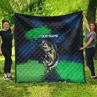 Personalized Bass Fishing Quilt with Jumping Fish – Green and Black Angler Design - Wonder Print Shop