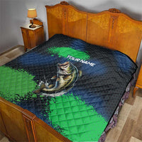 Personalized Bass Fishing Quilt with Jumping Fish – Green and Black Angler Design - Wonder Print Shop