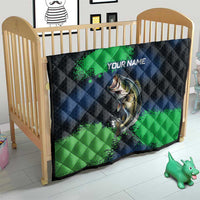 Personalized Bass Fishing Quilt with Jumping Fish – Green and Black Angler Design - Wonder Print Shop