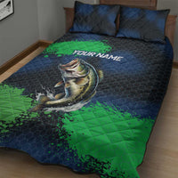 Personalized Bass Fishing Quilt Bed Set with Jumping Fish – Green and Black Angler Design - Wonder Print Shop