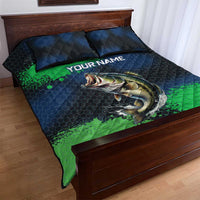 Personalized Bass Fishing Quilt Bed Set with Jumping Fish – Green and Black Angler Design - Wonder Print Shop