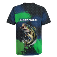 Personalized Bass Fishing Rugby Jersey with Jumping Fish – Green and Black Angler Design - Wonder Print Shop