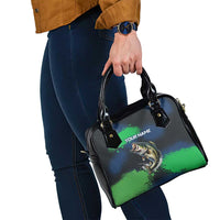 Personalized Bass Fishing Shoulder Handbag with Jumping Fish – Green and Black Angler Design - Wonder Print Shop