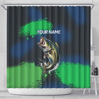 Personalized Bass Fishing Shower Curtain with Jumping Fish – Green and Black Angler Design - Wonder Print Shop