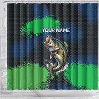 Personalized Bass Fishing Shower Curtain with Jumping Fish – Green and Black Angler Design - Wonder Print Shop