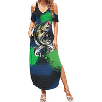 Personalized Bass Fishing Summer Maxi Dress with Jumping Fish – Green and Black Angler Design - Wonder Print Shop