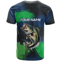 Personalized Bass Fishing T Shirt with Jumping Fish – Green and Black Angler Design - Wonder Print Shop