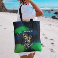 Personalized Bass Fishing Tote Bag with Jumping Fish – Green and Black Angler Design - Wonder Print Shop