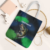 Personalized Bass Fishing Tote Bag with Jumping Fish – Green and Black Angler Design - Wonder Print Shop