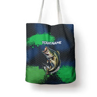 Personalized Bass Fishing Tote Bag with Jumping Fish – Green and Black Angler Design - Wonder Print Shop