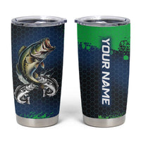 Personalized Bass Fishing Tumbler Cup with Jumping Fish – Green and Black Angler Design - Wonder Print Shop