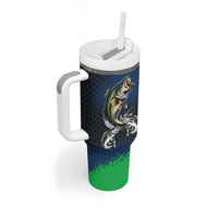 Personalized Bass Fishing Tumbler With Handle with Jumping Fish – Green and Black Angler Design - Wonder Print Shop