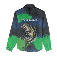 Personalized Bass Fishing Women Casual Shirt with Jumping Fish – Green and Black Angler Design - Wonder Print Shop