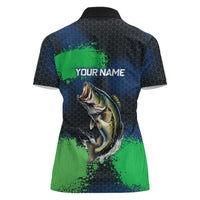 Personalized Bass Fishing Women Polo Shirt with Jumping Fish – Green and Black Angler Design - Wonder Print Shop